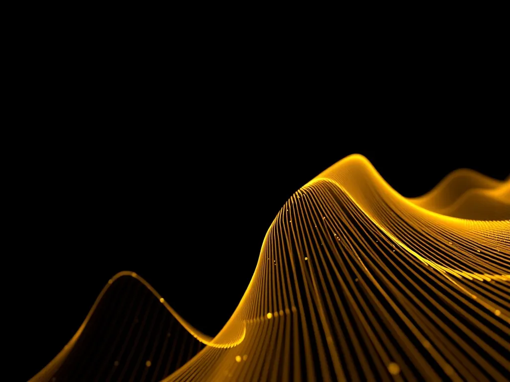 Abstract 3D data visualization, golden lines on black backgr