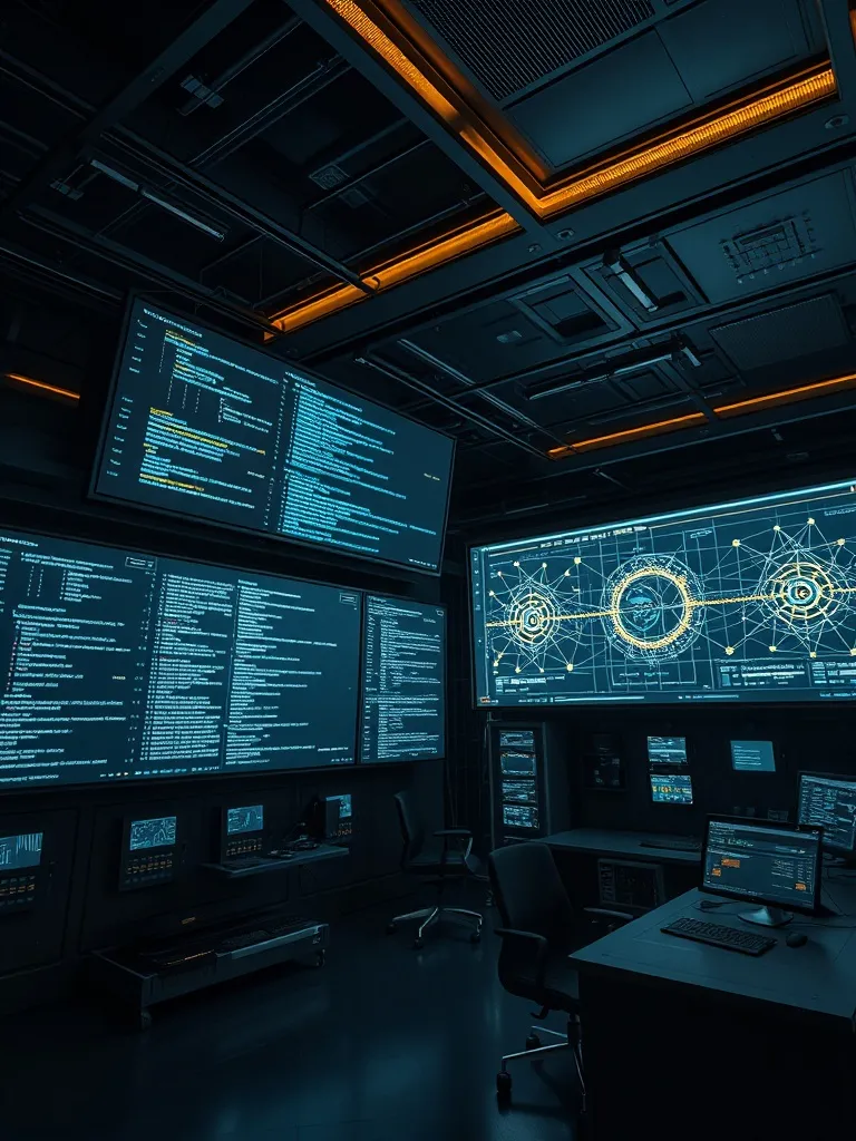 High-tech laboratory environment with large screens displayi