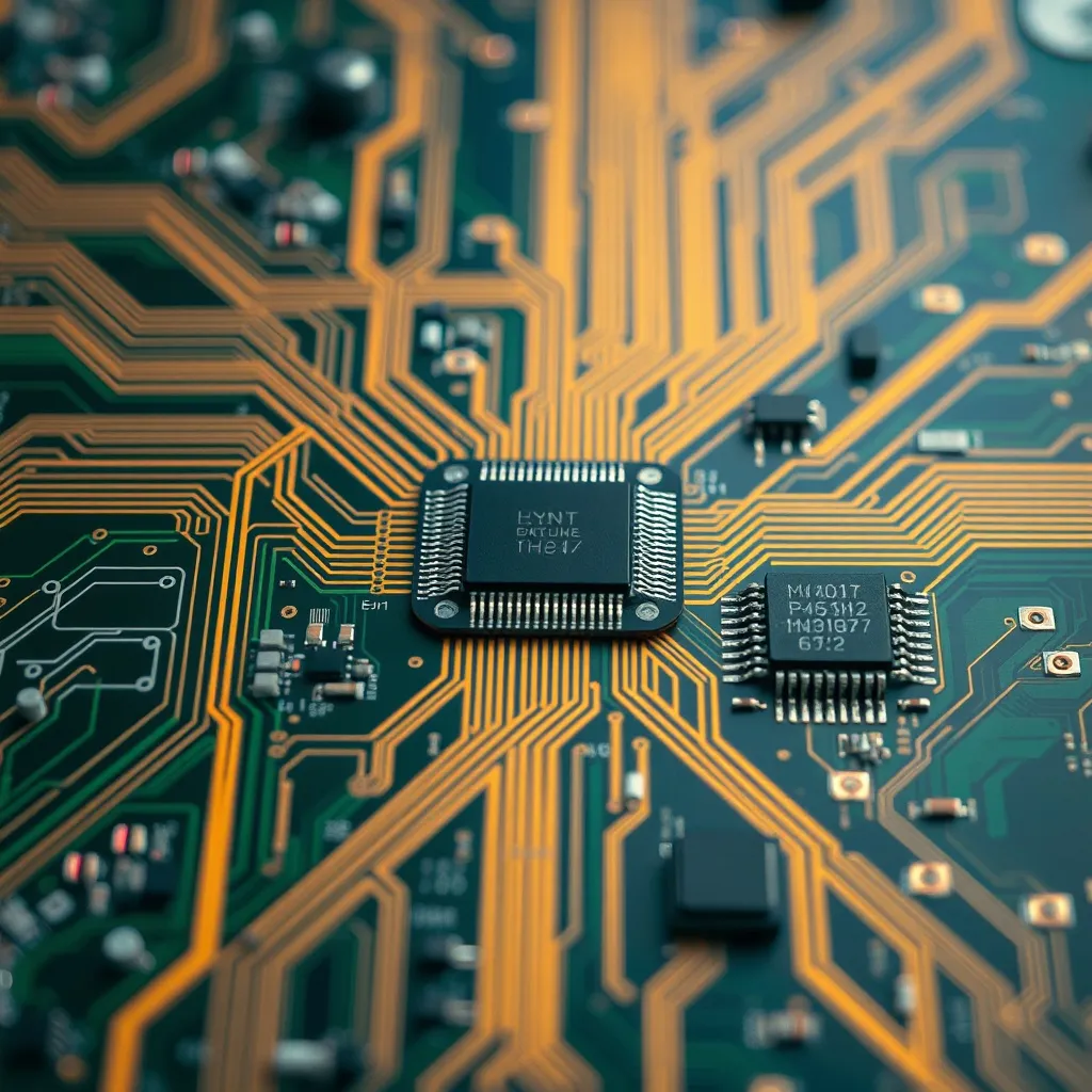 Electronic components, microchips and transistors on a circu